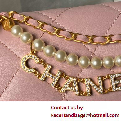 CHANEL Shiny Lambskin, Imitation Pearls  &  Gold-Tone Metal Mini Flap Bag AS4986 pink 2025